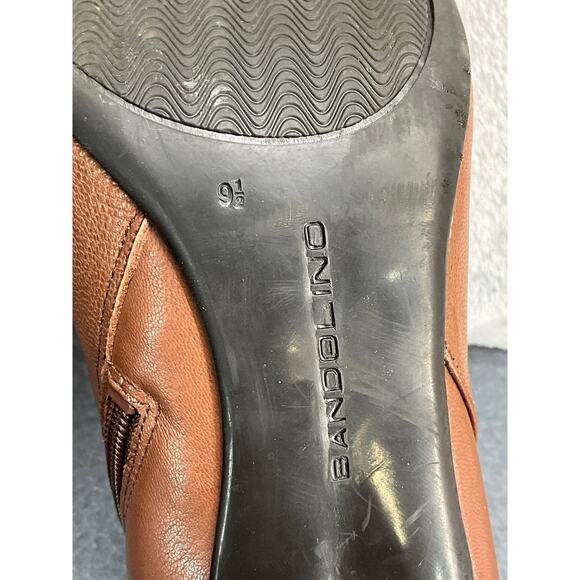 Bandolino Brown Leather Gold Buckle Side Zip Wooden Heel Ankle Bootie Women 9.5 - Picture 10 of 10